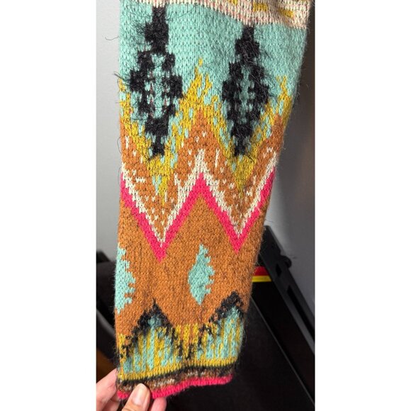 MaxSport Open 1 Button Hoodie Cardigan Eyelash Sweater XL Aztec Tribal Western - Picture 12 of 15